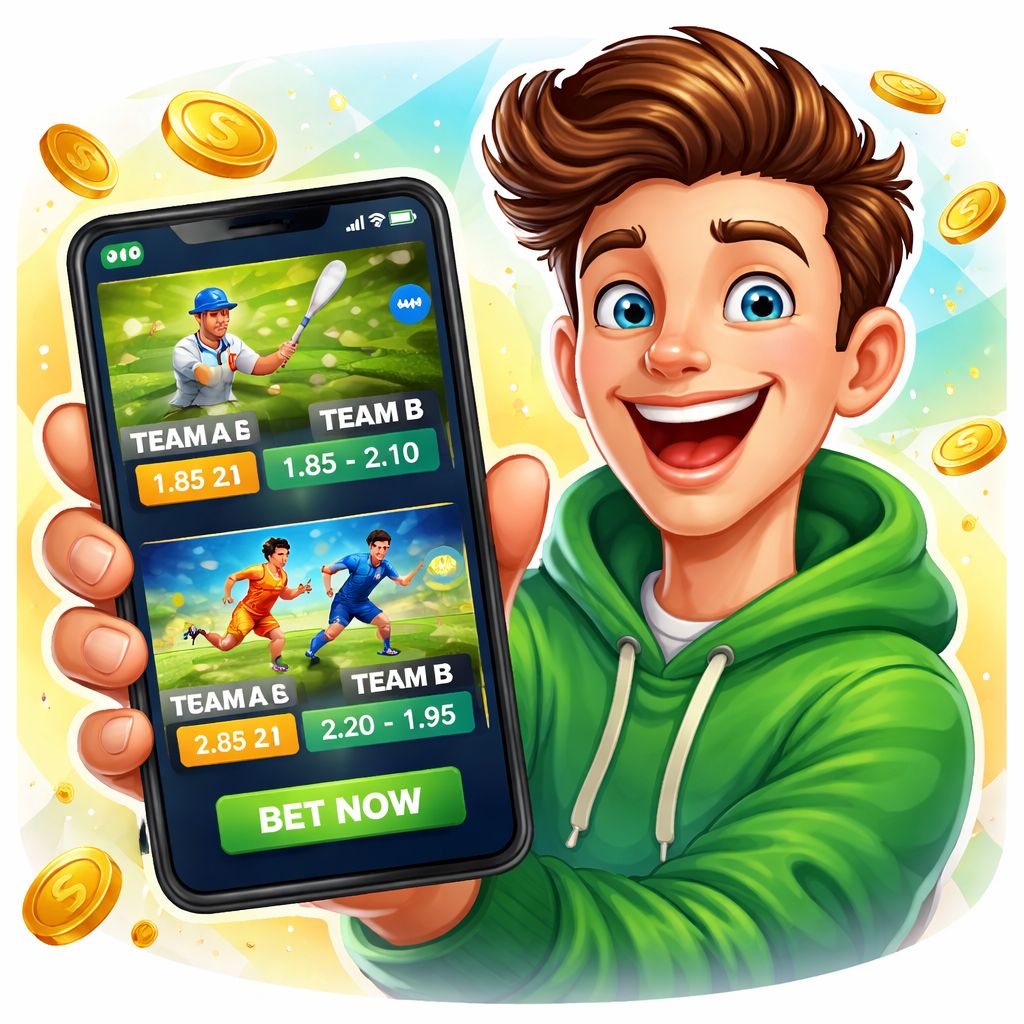 666TK themed cartoon sports betting characters with match screens and coins